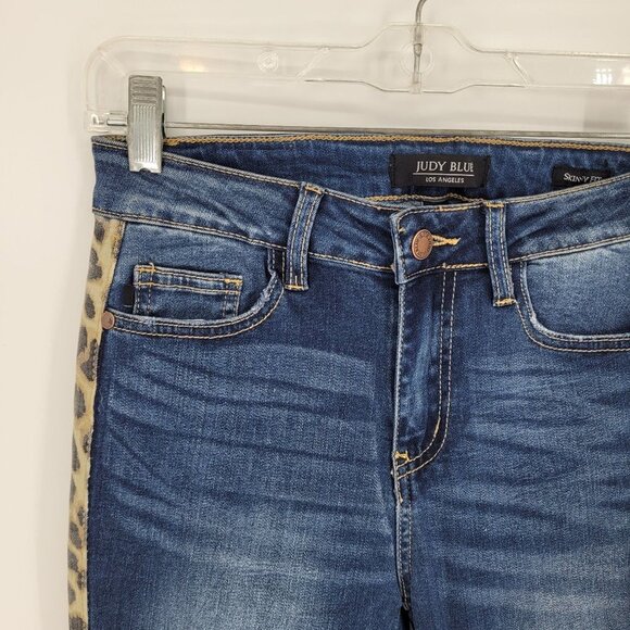 Judy Blue womens 7 28 Jasmin Mid rise leopard print side stripe skinny jeans - Picture 2 of 9